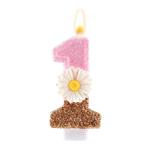Rosa Geburtstagskerze Zahl 1, 7,3cm Süßes Gänseblümchen Goldglänzend Geburtstagskerze zum 1. Geburtstag mit Stab, Tortenaufsatz für Mädchen Deko-Geschenk für den Ersten Geburtstag Party (Weiß) Rosa Geburtstagskerze Zahl 1, 7,3cm Süßes Gänseblümchen Goldglänzend Geburtstagskerze zum 1. Geburtstag mit Stab, Tortenaufsatz für Mädchen Deko-Geschenk für den Ersten Geburtstag Party (Weiß) von Tinoaly