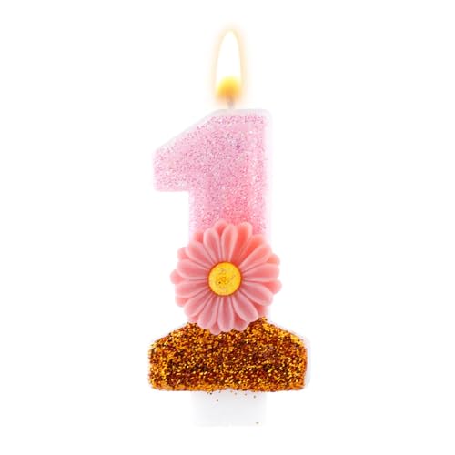 Rosa Geburtstagskerze Zahl 1, 7,3cm Süßes Gänseblümchen Goldglänzend Geburtstagskerze zum 1. Geburtstag mit Stab, Tortenaufsatz für Mädchen Deko-Geschenk für den Ersten Geburtstag Party (Rosa) Rosa Geburtstagskerze Zahl 1, 7,3cm Süßes Gänseblümchen Goldglänzend Geburtstagskerze zum 1. Geburtstag mit Stab, Tortenaufsatz für Mädchen Deko-Geschenk für den Ersten Geburtstag Party (Rosa) von Tinoaly