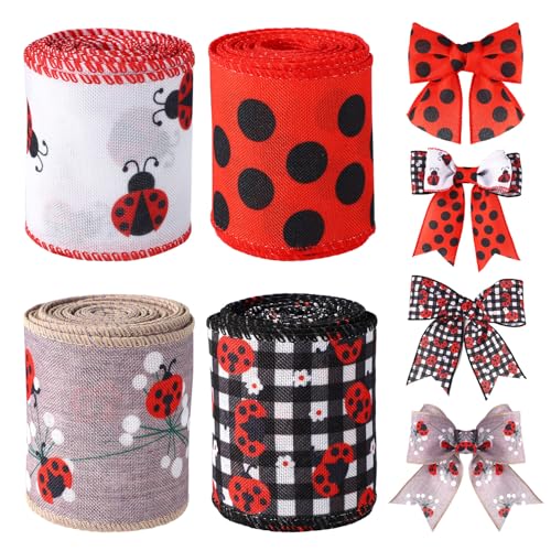 Tinoaly 4 Rollen Marienkäfer Band, 18m Rot Schwarz und Weiß Gepunktetes Drahtband zum Verpacken von Geschenken Basteln Kranzschleifenherstellung Nähen Blumenarrangements Heim- und Partydekorationen Tinoaly 4 Rollen Marienkäfer Band, 18m Rot Schwarz und Weiß Gepunktetes Drahtband zum Verpacken von Geschenken Basteln Kranzschleifenherstellung Nähen Blumenarrangements Heim- und Partydekorationen von Tinoaly