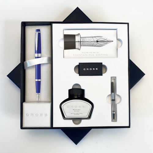 AT Cross Bailey Light Füllfederhalter, luxuriöse Geschenkbox – wählen Sie Federbreite und Farbe (blaues Füllfederhalter-Set, feine Feder) von Tinte Ink