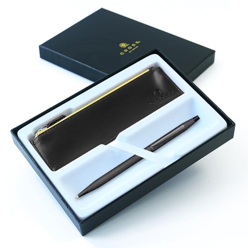 AT Cross Classic Century Kugelschreiber in Geschenkbox mit schwarzem Etui mit Reißverschluss, Design wählen (schwarzes PVD-Finish) von Tinte Ink