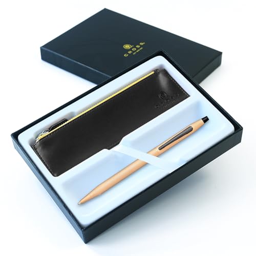 AT Cross Classic Century Kugelschreiber in Geschenkbox mit schwarzem Etui mit Reißverschluss – wählen Sie Design (rotgoldenes PVD-Finish) von Tinte Ink