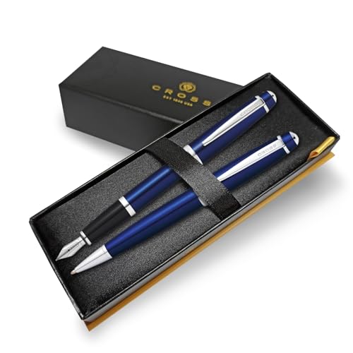 Cross Bailey Füllfederhalter und Kugelschreiber Set – Premium-Box – Farbe wählen – Geschenk für Weihnachten Luxusstifte (Blau) von Tinte Ink