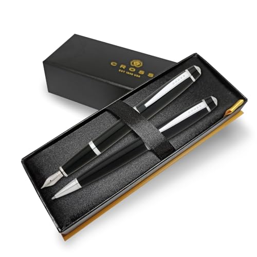 Cross Bailey Füllfederhalter und Kugelschreiber Set – Premium-Box – Farbe wählen – Geschenk für Weihnachten Luxusstifte (Schwarz) von Tinte Ink