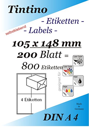 Etiketten 105 x 148-4 Stueck auf A4-200 Blatt DIN A4 selbstklebende Etiketten DHL Post 3483 6120 4476 c105148 von Tintino