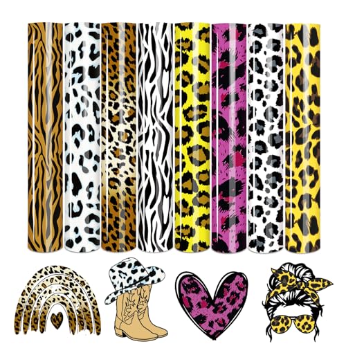 Tintnut Leopard Plotterfolie Textil,flexfolie plotter textil,8Pack 30cmx25cm Perfekt für Cricut, Plotter und Transferpressen von Tintnut