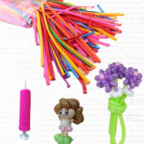 Tinyuet Modellierung Ballons,100Pcs Magische Luftballons mit Pump,Luftballons Figuren Modellieren für Hochzeit, Geburtstag, Kindergeburtstag Party -Gemischte Farbe von Tinyuet