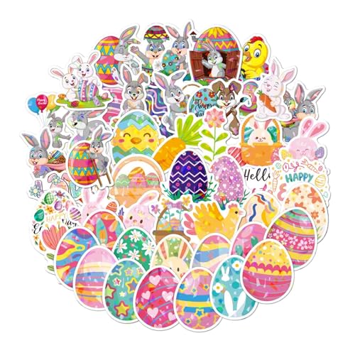 Tioheam Ostern-Feiertags-Aufkleber, Wasserflaschen-Aufkleber | Ästhetische Ostereier-Hasen-Aufkleber | Feiertags-Wasserflaschen-Ostern-Motiv-Aufkleber für Handyhüllen, Scrapbooking, Karten von Tioheam