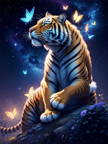 Tiojion 5d Diamond Painting Erwachsene,Tiger Diamant Painting Bilder,Diamond Art,Diamant Malerei Bilder Set DIY Crystal Arts Cross Stickerei Malerei Kits Malen nach Zahlen Home Wand Decor 30x40cm von Tiojion