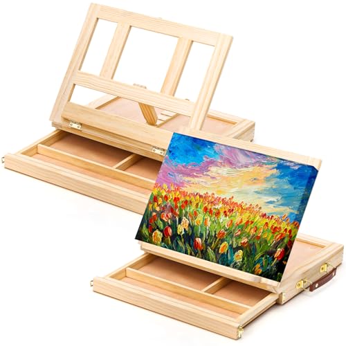 Tioncy 2 Stück 25,4 cm B x 33 cm L Holz-Tischstaffelei zum Malen, Leinwand, Kunststaffelei mit Schublade, Holz-Malkasten, Zeichen- und Skizzierbrett für Anfänger, Studenten, für Leinwand, Paneele oder von Tioncy