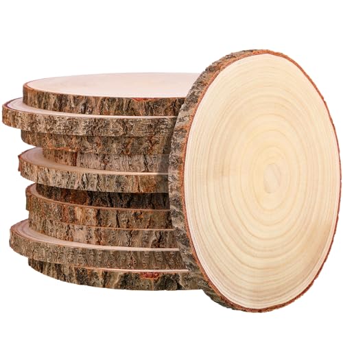 Tioncy Große Holzscheiben für Tafelaufsätze, unlackierte runde Holzplatten für Tische, Dekoration, natürlicher Holzkreis für Bastelarbeiten, rustikale Hochzeitsdekoration, 22,9 - 25,4 cm, 10 Stück von Tioncy