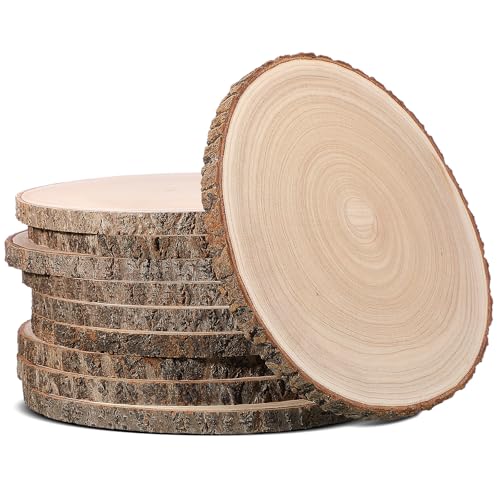 Tioncy Große Holzscheiben für Tafelaufsätze, unlackierte runde Holzplatten für Tische, Dekoration, natürlicher Holzkreis für Bastelarbeiten, rustikale Hochzeitsdekoration, 25,4 - 30,5 cm, 10 Stück von Tioncy