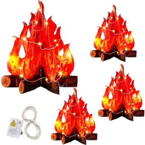 Tioncy Künstliche Flammen mit LED-Lichterkette, 3D-Feuer, Lagerfeuer, Tafelaufsatz, künstliche Flammen aus Karton, für Camping-Dekorationen, Lagerfeuer, Partyzubehör, 8 Stück von Tioncy