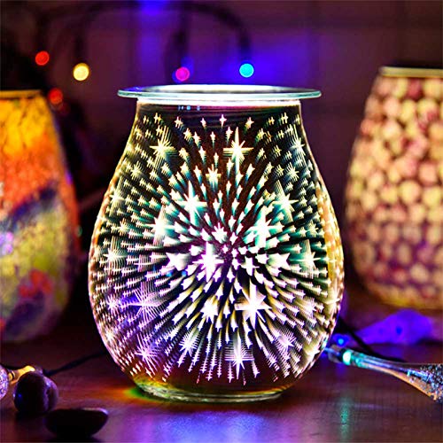 Elektrische Duftlampe, Bunte Duftlampe aus Glas 3D Feuerwerk Elektrische Duftlampe für Wachs Duftöl Lampe für Home Office Schlafzimmer- Aromalampe Geschenke für Weihnachten von TiooDre