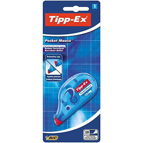 Tipp-Ex 820790 Korrekturroller Pocket Mouse mit Schutzkappe, 10m x 4.2mm, 1 Stück, Ideal für das Büro, das Home Office oder die Schule von BIC