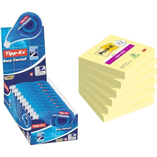 Tipp-Ex Korrekturroller Easy Correct zum seitlichen Korrigieren & Post-it Super Sticky Notes Kanariengelb von Tipp-Ex