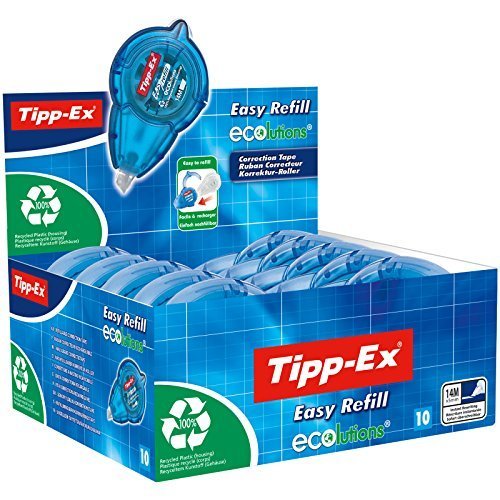 Tipp-Ex Korrekturroller Easy Refill ECOlutions, nachfüllbare Kassette, 14m x 5mm, 10er Pack, Ideal für das Büro, das Home Office oder die Schule von BIC