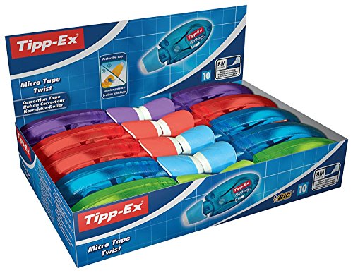 Tipp-Ex Korrekturroller Micro Tape Twist mit Schutzkappe, in 4 Farben, 8m x 5 mm, 10er Pack, Ideal für das Büro, das Home Office oder die Schule von BIC