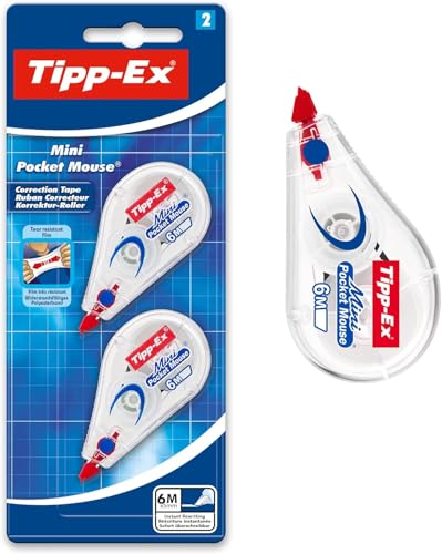 Tipp-Ex Korrekturroller Mini Pocket Mouse, 6m x 5mm, 2er Pack, Ideal für das Büro, das Home Office oder die Schule von Tipp-Ex