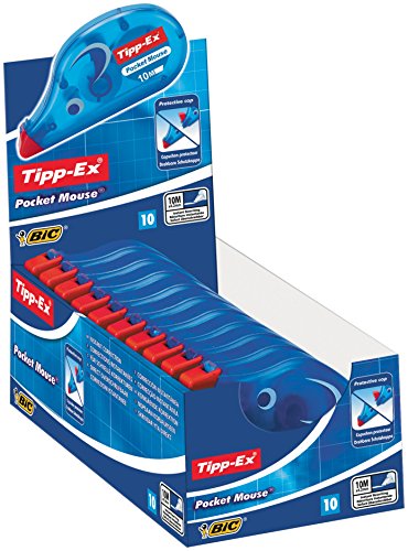 Tipp-Ex Korrekturroller Pocket Mouse mit Schutzkappe, 10m x 4.2mm, 10er Pack, Ideal für das Büro, das Home Office oder die Schule von BIC