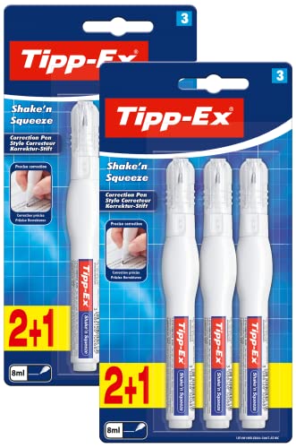 Tipp-Ex Korrekturstift Shake und Squeeze, je 8ml, Ideal für das Büro, das Home Office oder die Schule - 2x 3er Pack von Tipp-Ex