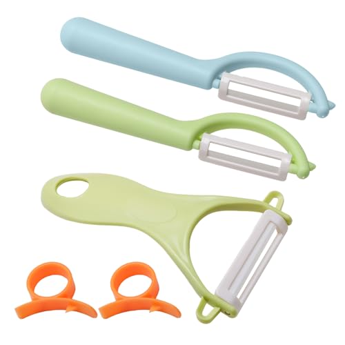 Kinderschäler 5-Teiliges Set, Keramik Schäler mit 2x Orangenschäler Kinder Sparschäler Universalschäler Drehbare Klingen Multifunktionaler Y-Förmig Gemüseschäler Peeler für Obst Gemüse Grün Blau von Tiryns