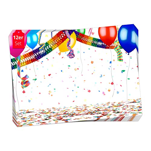 Tischsets | Platzsets - Partystimmung mit Luftballons und Luftschlangen - aus extra dickem Naturpapier - 44 x 32 cm - 12 Stück in Aufbewahrungmappe von Tischsetmacher