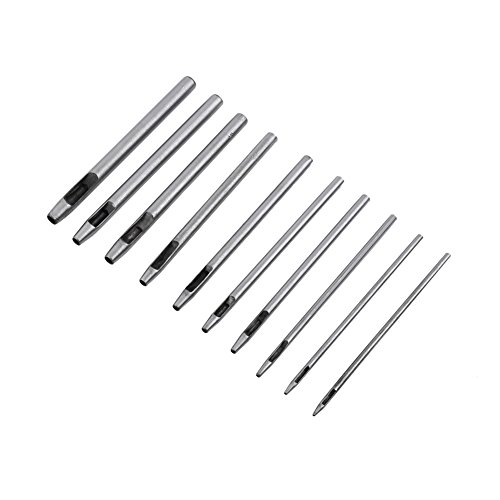 10 Stück Hohle Loch Punch, Stanz Lederwerkzeuge Stahlgürtel Loch Größer Set Rundbohren Handwerk Hohlstanz für DIY Leder Handmade Tool Kit von Tissting