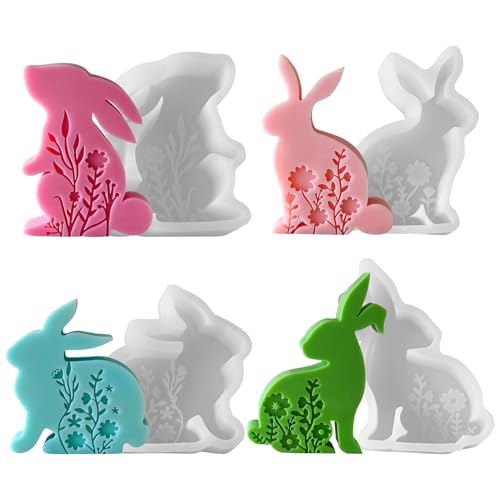 4 Stück Osterhasen Silikonform, wiederverwendbare 3D Hasen Kerzenform für selbstgemachte Kerzenherstellung, Gießen von Seifenformen, Ostern, Heimation von Tissting