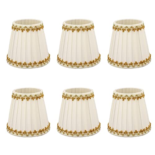 6 Stück Kleine Lampenschirme Aufstecken E14 Beige Plissee Fabric Stoff Lampenschirm 14 × 13 × 9 cm Retro Clip on Lampshades für Kronleuchter Wandleuchte Tischlampe von Tissting