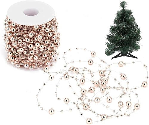 30m / Rolle Perlengirlande Roségold ABS Kunstperlen Perlenband Deko Perlenkette mit Angelschnur, Perlenschnur Perlen Girlande für DIY Handwerk Hochzeiten Party von Tissting