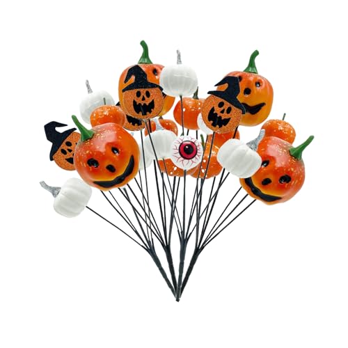 Tissting 4 Stück Halloween-Dekorationen, künstliche Halloween-Kürbiszweige, Stängel mit Augapfel, florale Picks und Sprays, künstliche Zweige, Dekoration für Vasen, Tafelaufsatz, Zuhause von Tissting