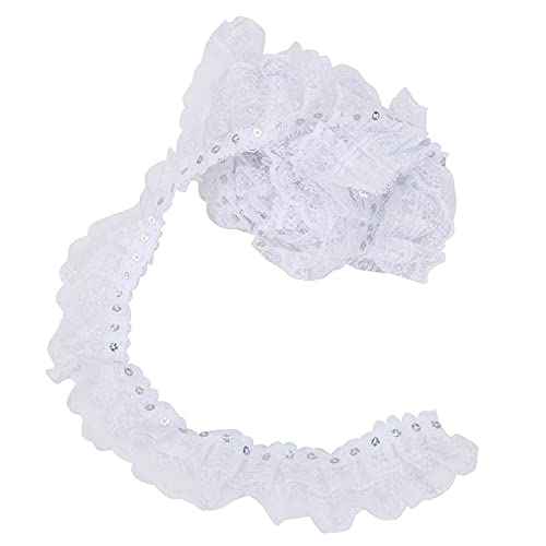 Tissting 5 Yards Spitzenband, 45mm Druckpunkte Plissee Trim Mesh Spitzenband Zierband Dekoband Spitzenborte Für Hochzeit Deko Handwerk Nähen Deko(Weiß) von Tissting