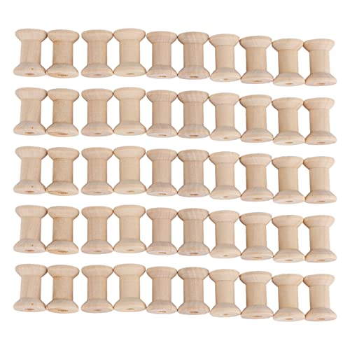 Tissting 50 Stück Holzspulen 29 x 22 mm Unfertige Natürlichen Holz Leere Nähgarn Spulen Faden Garnspulen für DIY Handwerk Schnur Seil Drahtseilkette von Tissting