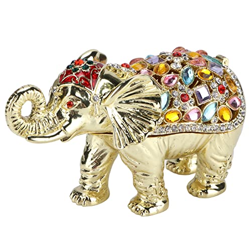 Tissting Deko Elefanten Figuren Schmuckkästchen 9,6 x 4,1 x 5,8 cm Mini Strass Kunsthandwerk Elefant Statue Schmuckschatulle Gold Kristalle Emaillierter Schmuckbox von Tissting