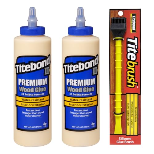 2 x Titebond II Premium 473 ml Holzleim wetterfest, Holzkleber für den Innen und Außenbereich + Titebrush Leimapplikator, Leimpinsel, schwarz von Titebond