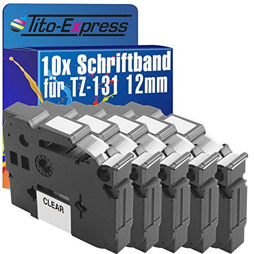 Tito-Express PlatinumSerie 10 Schriftband-Kassetten kompatibel mit Brother TZ-131 TZe-131 12mm Black/Clear P-Touch D200 BW BWVP VP D210 D400 AD D450 D600 D800 W E100 E110 E300 E500 E550 WVP GL100 von Tito-Express