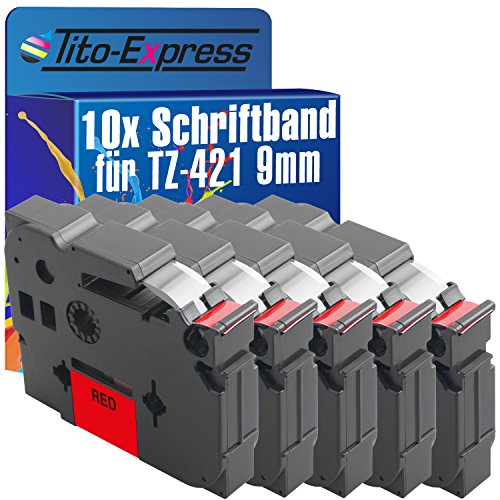 Tito-Express PlatinumSerie 10 Schriftband-Kassetten kompatibel mit Brother TZ-421 TZe-421 9mm Black/Red P-Touch D200 BW BWVP VP D210 D400 AD D450 D600 D800 W E100 E110 E300 E500 E550 WVP GL100 von Tito-Express