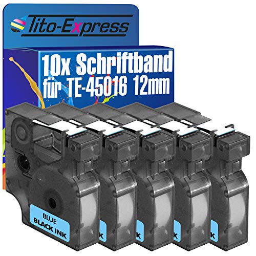 Tito-Express PlatinumSerie 10 Schriftband-Kassetten kompatibel mit Dymo D1 45016 12mm Black/Blue Dymo 1000Plus 2000 3500 5500 Labelmanager PC PC-2 PnP Pocket von Tito-Express