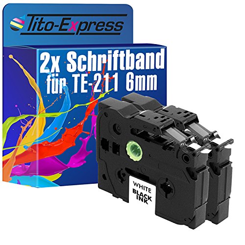 Tito-Express PlatinumSerie 2 Schriftband-Kassetten kompatibel mit Brother TZ-211 TZe-211 6mm Black/White P-Touch 1290 DT 1750 18R 1800 1830 1850 CC 1950 200 2030 210 2100 VP 220 2400 E 2420 2430 PC von Tito-Express