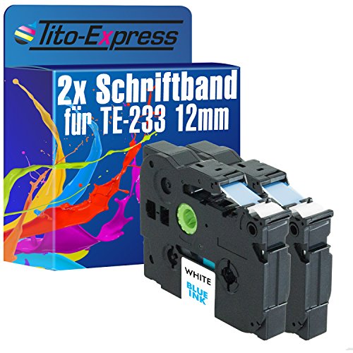 Tito-Express PlatinumSerie 2 Schriftband-Kassetten kompatibel mit Brother TZ-233 TZe-233 12mm Blue/White P-Touch 1290 DT 1750 18R 1800 1830 1850 CC 1950 200 2030 210 2100 VP 220 2400 E 2420 2430 PC von Tito-Express