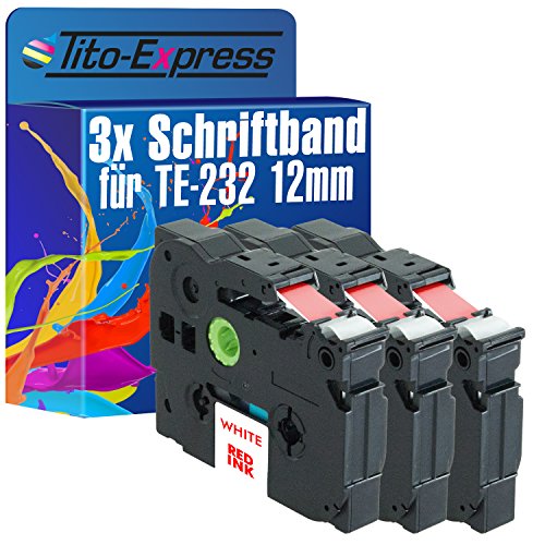 Tito-Express PlatinumSerie 3 Schriftband-Kassetten kompatibel mit Brother TZ-232 TZe-232 12mm Red/White P-Touch 2450 DX 2460 2470 2480 2500 PC 2700 2730 VP 300 SP 310 CC 340 C 240 250 2600 540 C von Tito-Express