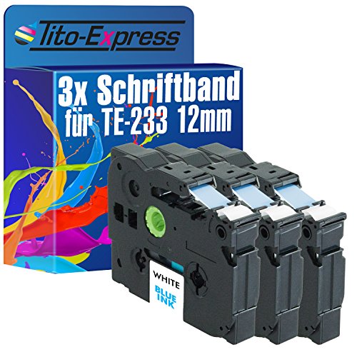 Tito-Express PlatinumSerie 3 Schriftband-Kassetten kompatibel mit Brother TZ-233 TZe-233 12mm Blue/White P-Touch 2450 DX 2460 2470 2480 2500 PC 2700 2730 VP 300 SP 310 CC 340 C 240 250 2600 540 C von Tito-Express