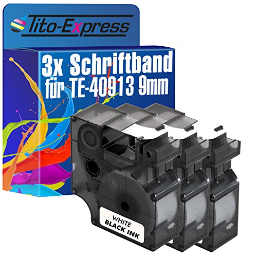 Tito-Express PlatinumSerie 3 Schriftband-Kassetten kompatibel mit Dymo D1 40913 9mm Black/White Labelpoint 100 150 200 250 300 350 Labelwriter 400 Duo Mobile Labeler von Tito-Express