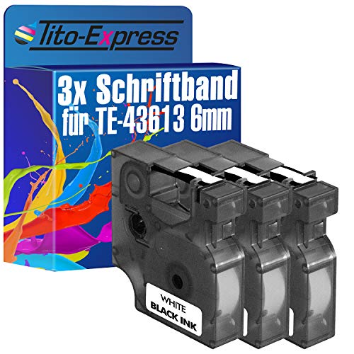 Tito-Express PlatinumSerie 3 Schriftband-Kassetten kompatibel mit Dymo D1 43613 6mm Black/White Labelmanager PC PC-2 PnP Labelpoint 200 250 300 Labelwriter 400 Duo von Tito-Express