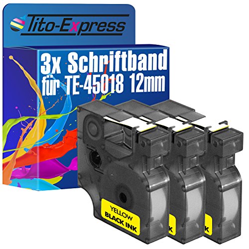 Tito-Express PlatinumSerie 3 Schriftband-Kassetten kompatibel mit Dymo D1 45018 12mm Black/Yellow Dymo 1000Plus 2000 3500 5500 Labelmanager PC PC-2 PnP Pocket von Tito-Express