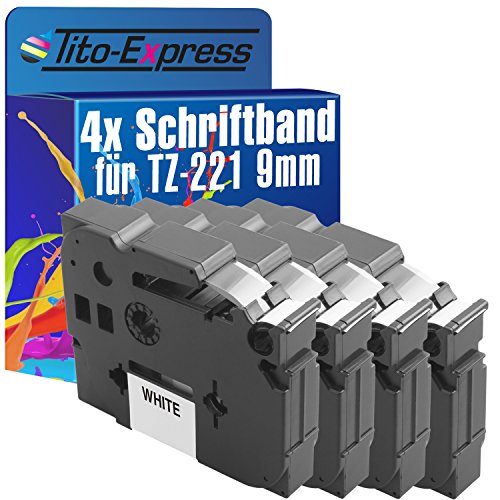 Tito-Express PlatinumSerie 4 Schriftband-Kassetten kompatibel mit Brother TZ-221 TZe-221 9mm Black/White P-Touch 2450 DX 2460 2470 2480 2500 PC 2700 2730 VP 300 SP 310 CC 340 C 240 250 2600 540 C von Tito-Express