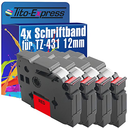 Tito-Express PlatinumSerie 4 Schriftband-Kassetten kompatibel mit Brother TZ-431 TZe-431 12mm Black/Red P-Touch 2450 DX 2460 2470 2480 2500 PC 2700 2730 VP 300 SP 310 CC 340 C 240 250 2600 540 C von Tito-Express