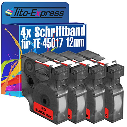 Tito-Express PlatinumSerie 4 Schriftband-Kassetten kompatibel mit Dymo D1 45017 12mm Black/Red Dymo 1000 Plus 2000 3500 5500 Labelmaker 4500 Labelpoint 100 150 200 250 300 350 Mobile Labeler von Tito-Express