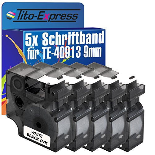 Tito-Express PlatinumSerie 5 Schriftband-Kassetten kompatibel mit Dymo D1 40913 9mm Black/White Dymo 1000 Plus 2000 3500 5500 Labelmanager PC PC-2 PnP Pocket von Tito-Express